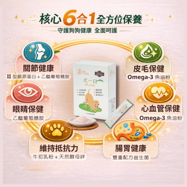 6 【犬一日】- 6合1 狗狗全方位保健營養粉/30小條(獨立包裝) ❤ 每日定量★純天然成份